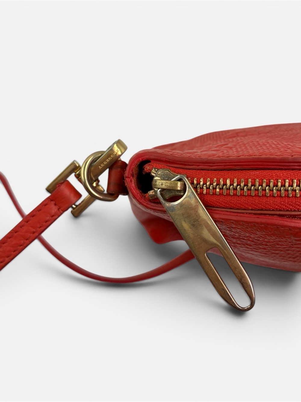 Burberry Red Orange Pebbled Leather Shoulder Bag Crossbody Purse Gold Hardware - Picture 6 of 9